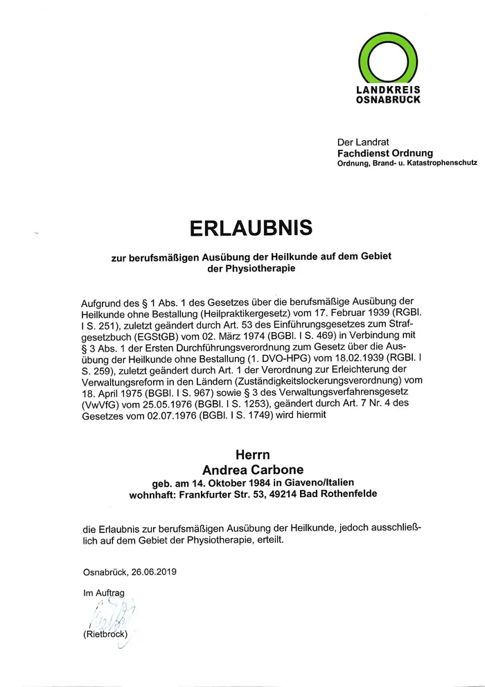 Sektoraler Heilpraktiker Physiotherapie